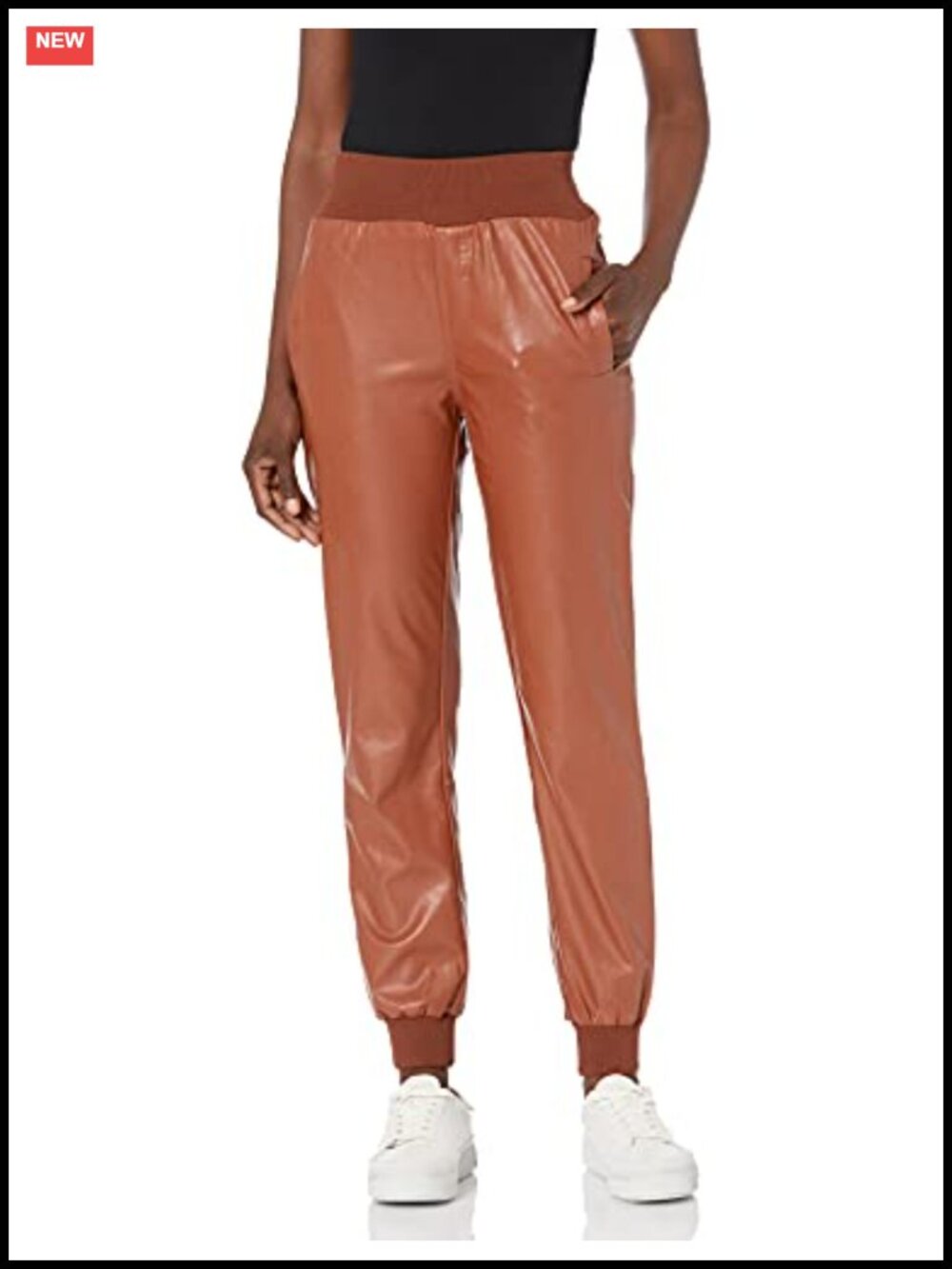 Vegan Leather Jogger Tapered Mid Rise Casual Pants